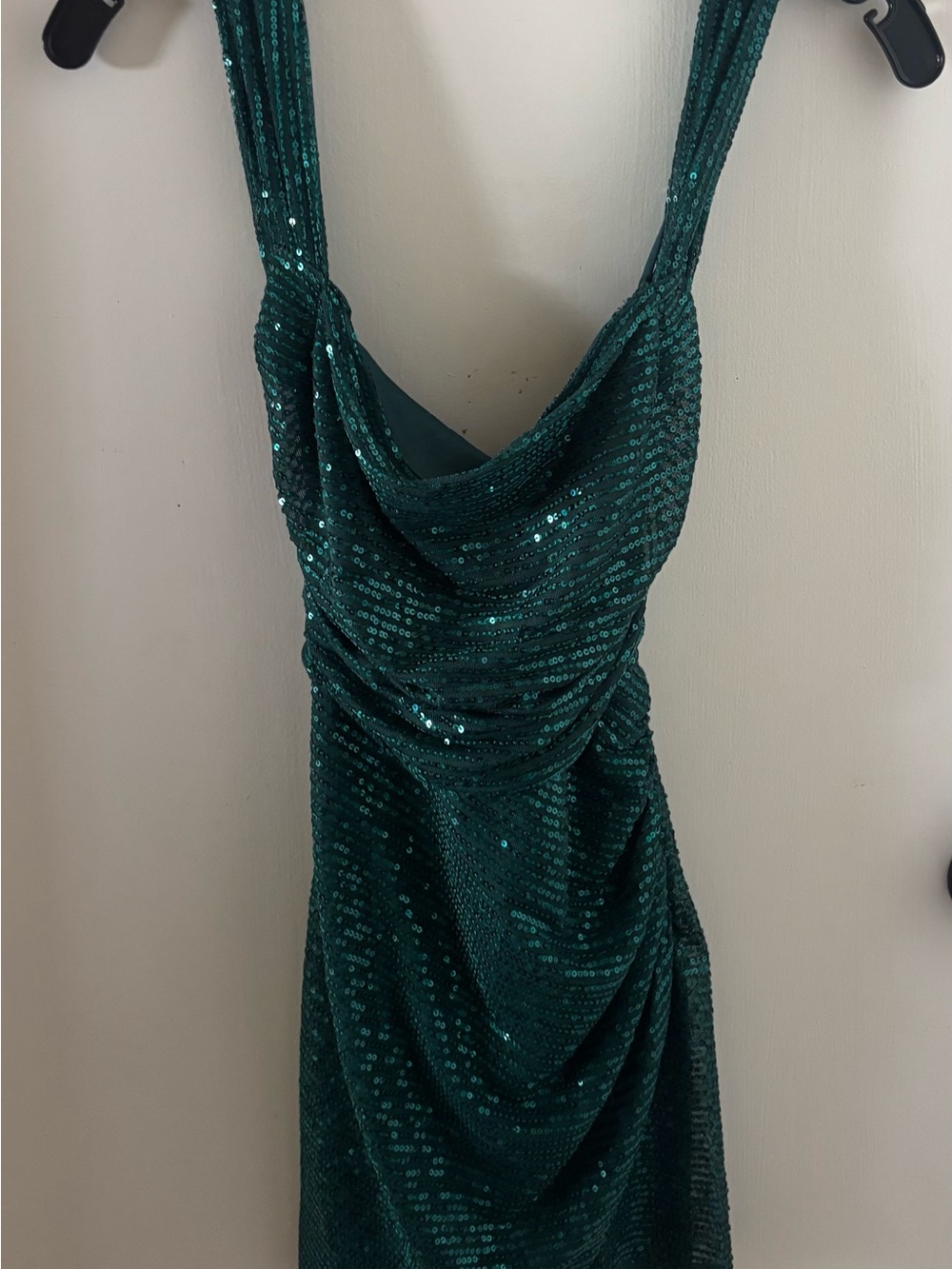 Lucy in the Sky Emerald Green Sequin Cowl Mini Dress